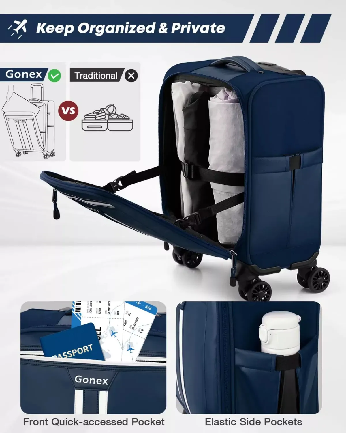 Gonex Trolley Cabina 16 Pollici 4 Ruote Sotto il Sedile
