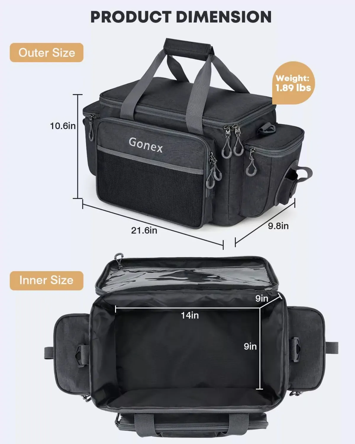 Gonex Borsa Pesca 8 Tasche Leggera
