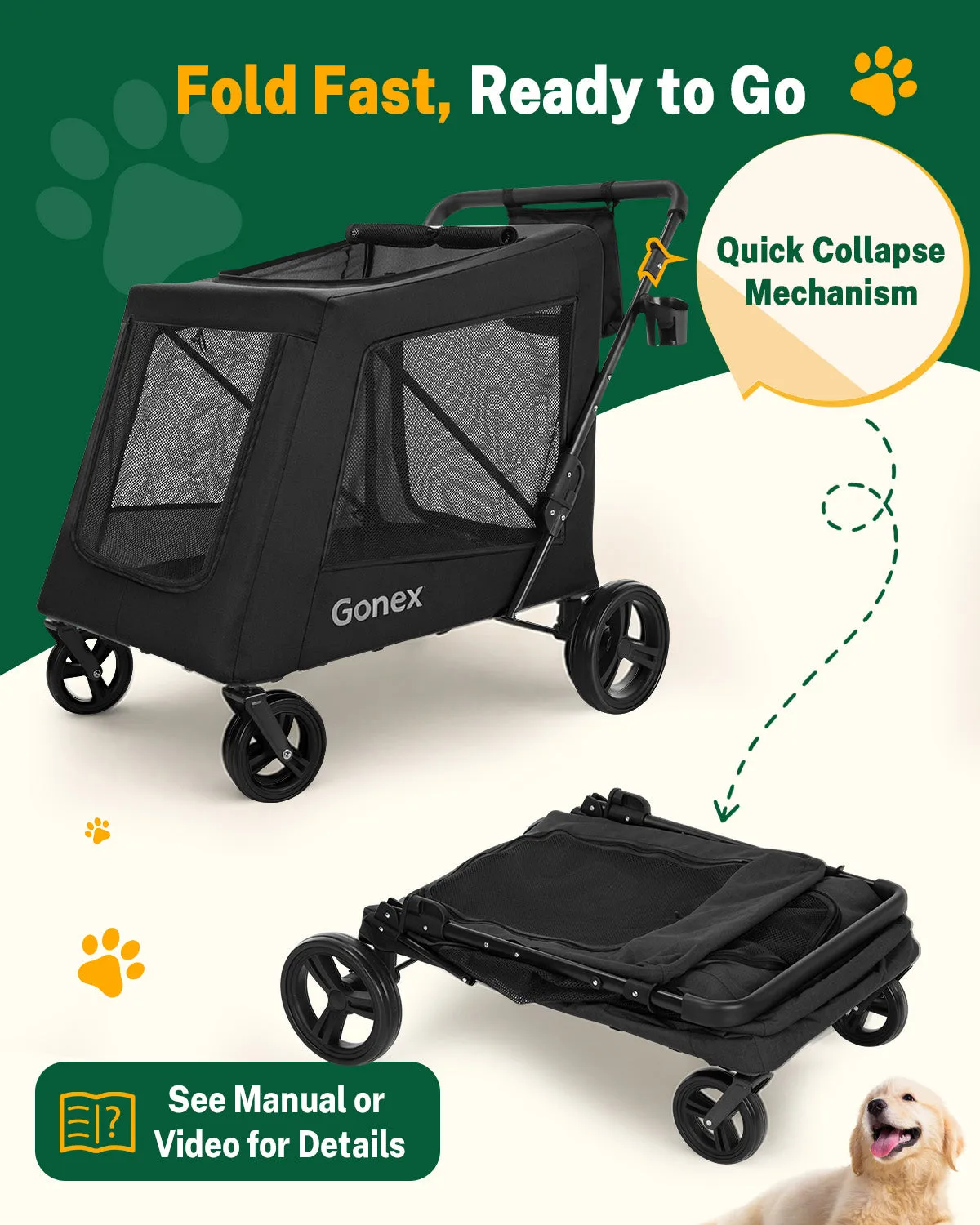 Gonex passeggino cani grandi telaio acciaio
