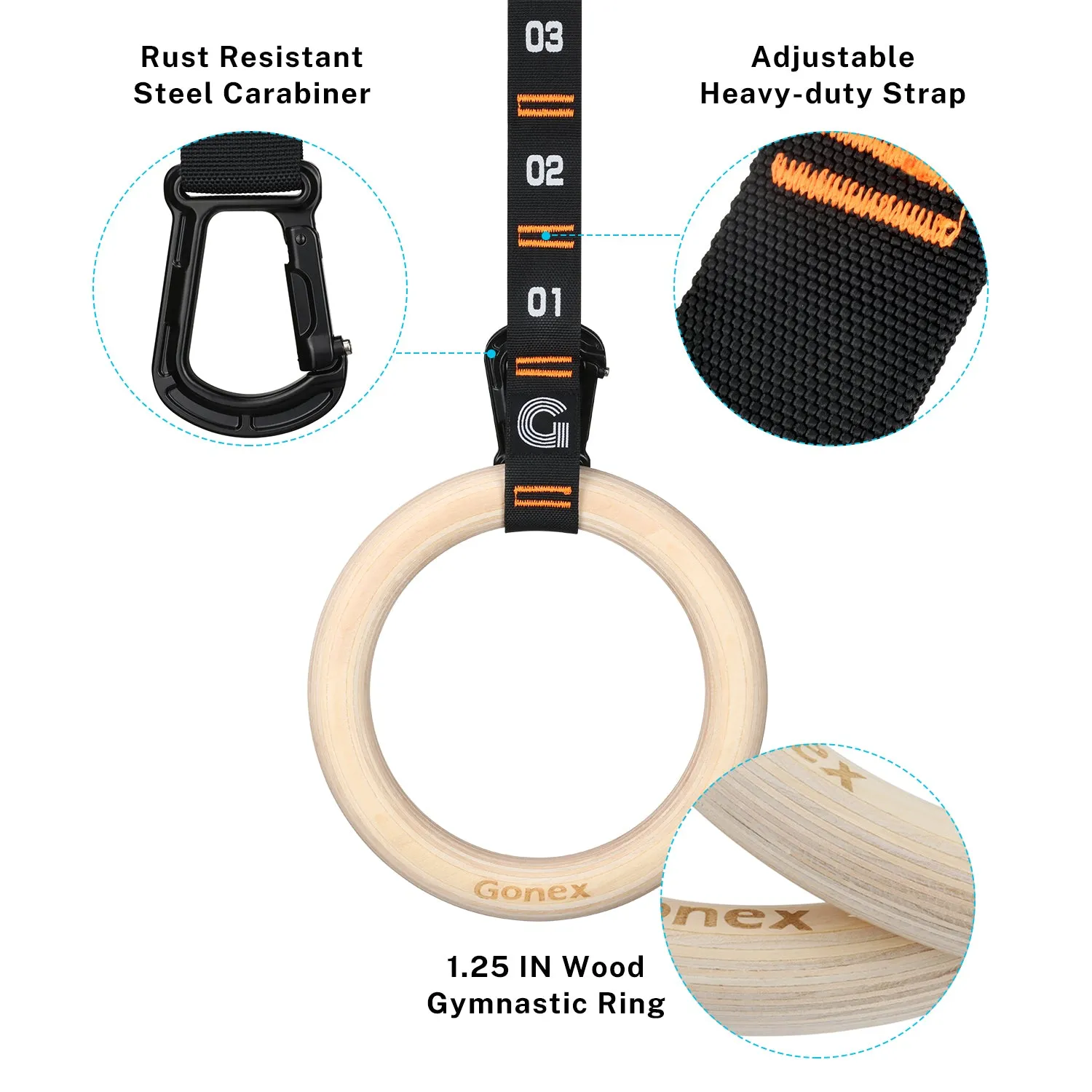 Gonex Anelli Ginnastica in Legno con Cinghie