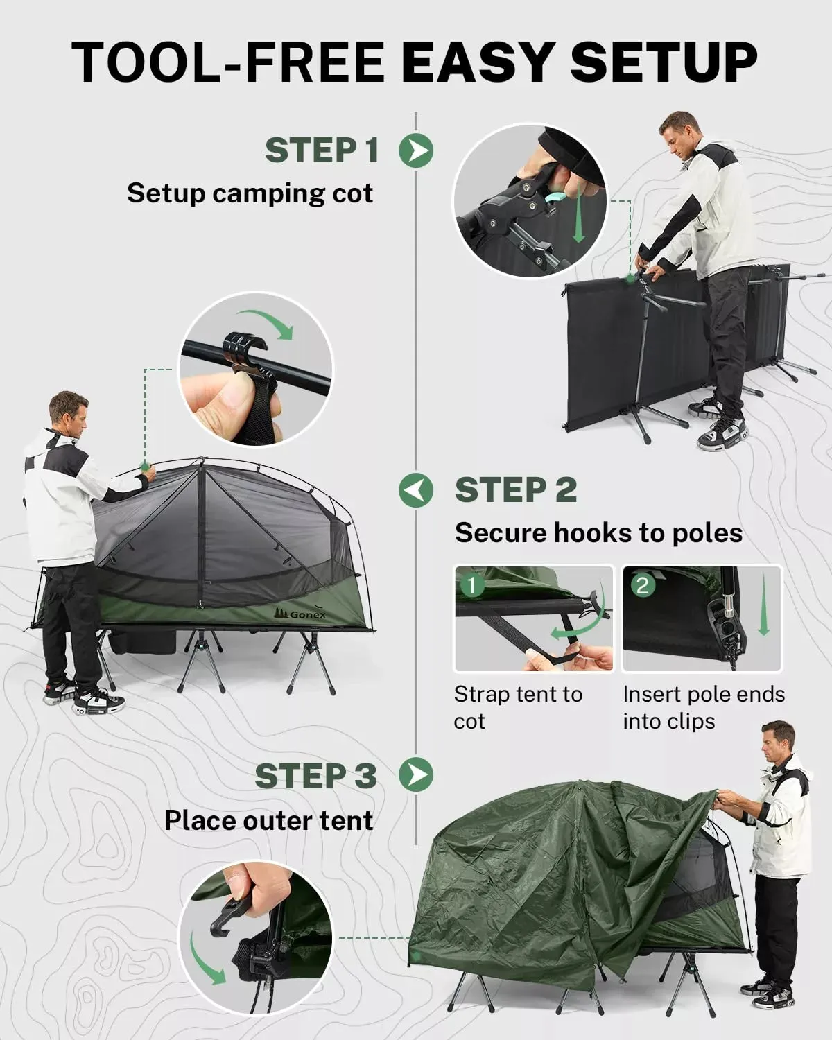 Gonex brandina campeggio pieghevole con tenda 1 posto