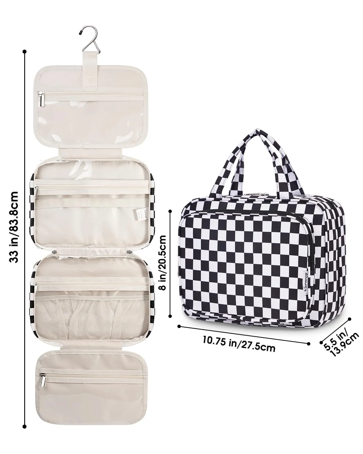 Narwey Beauty Case da Viaggio a Quadri con Gancio