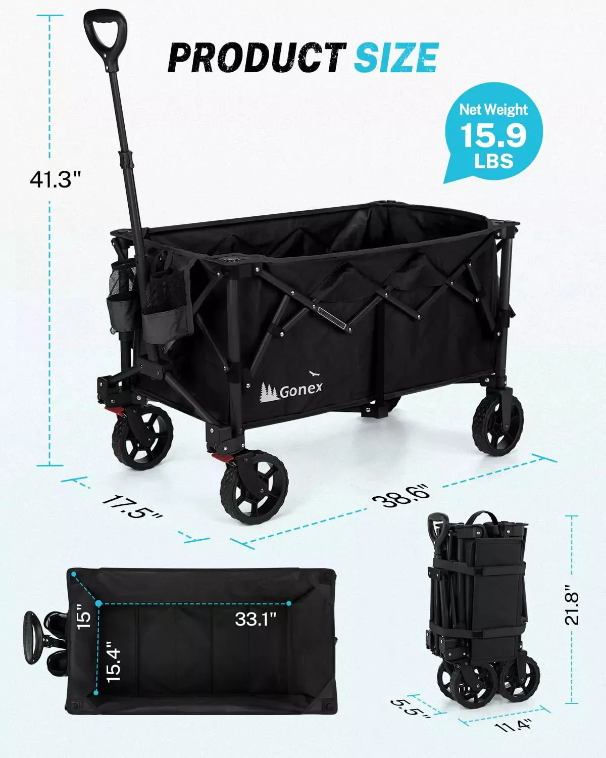 Gonex Carrello Wagon Pieghevole 200L con Ruote Terreni