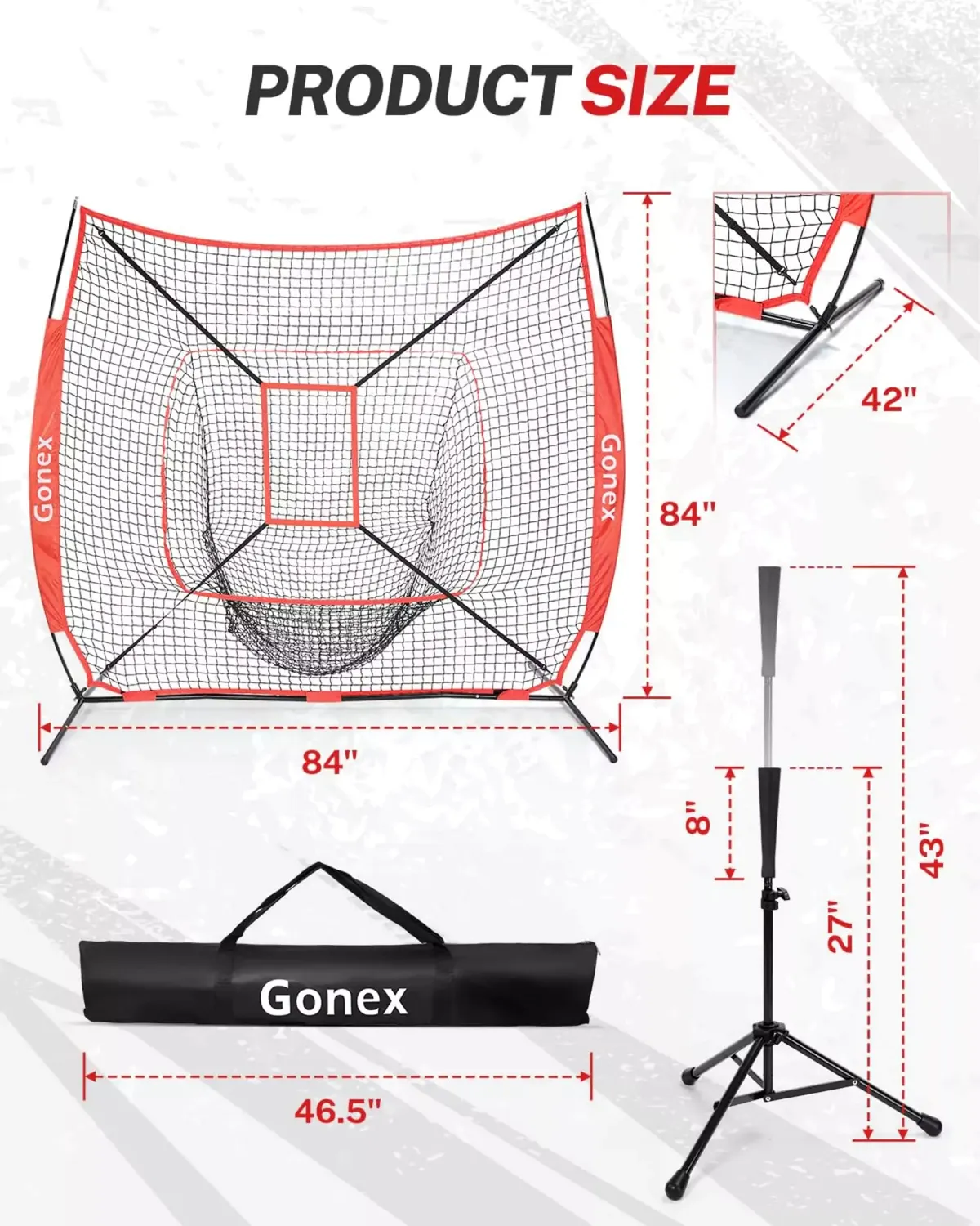 Gonex Rete Baseball 7x7 con Tee Allenamento