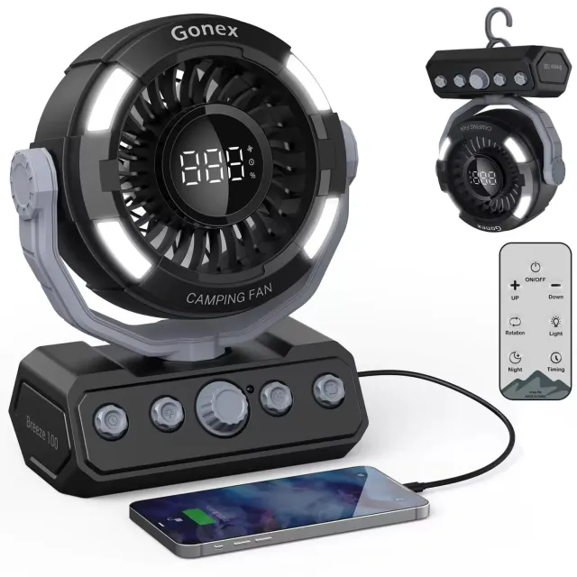 Gonex Ventilatore Campeggio Ricaricabile con Luce