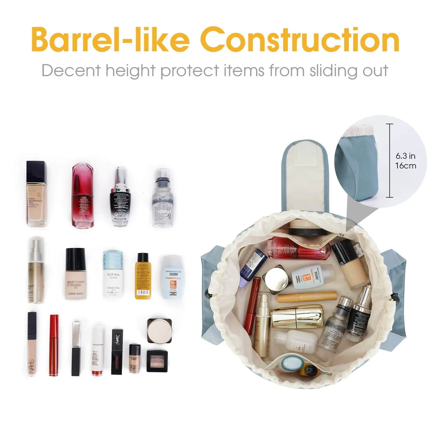Narwey NW5119 beauty case da viaggio Barrel con coulisse