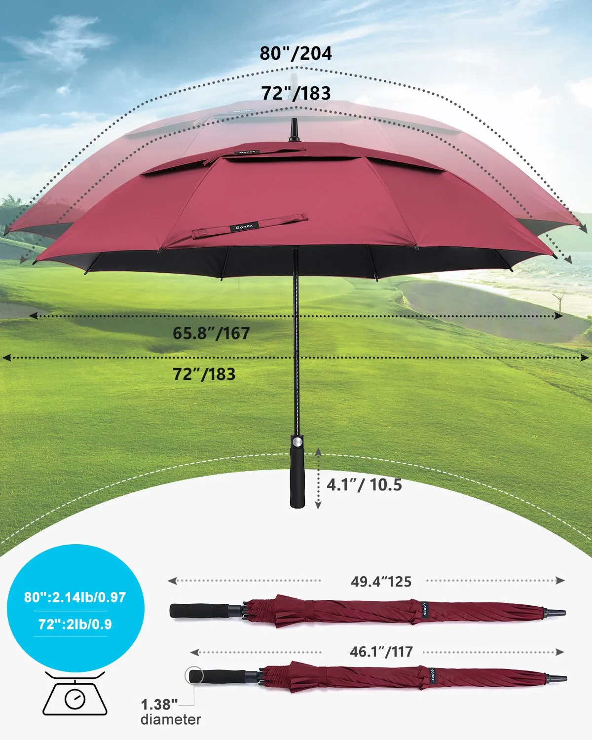 Gonex Windproof Golf Umbrella ombrello golf antivento