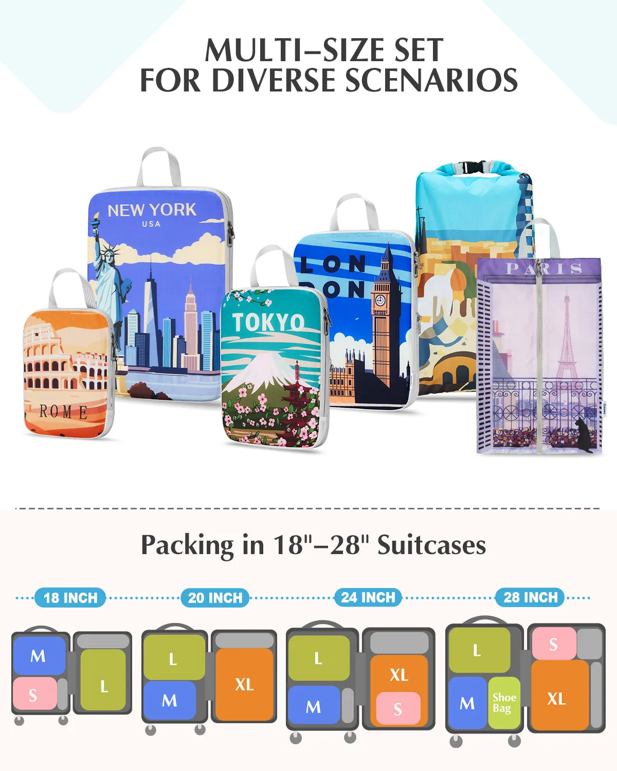 Gonex 6-Piece Compression Packing Cubes organizer valigia 6 pezzi compressione