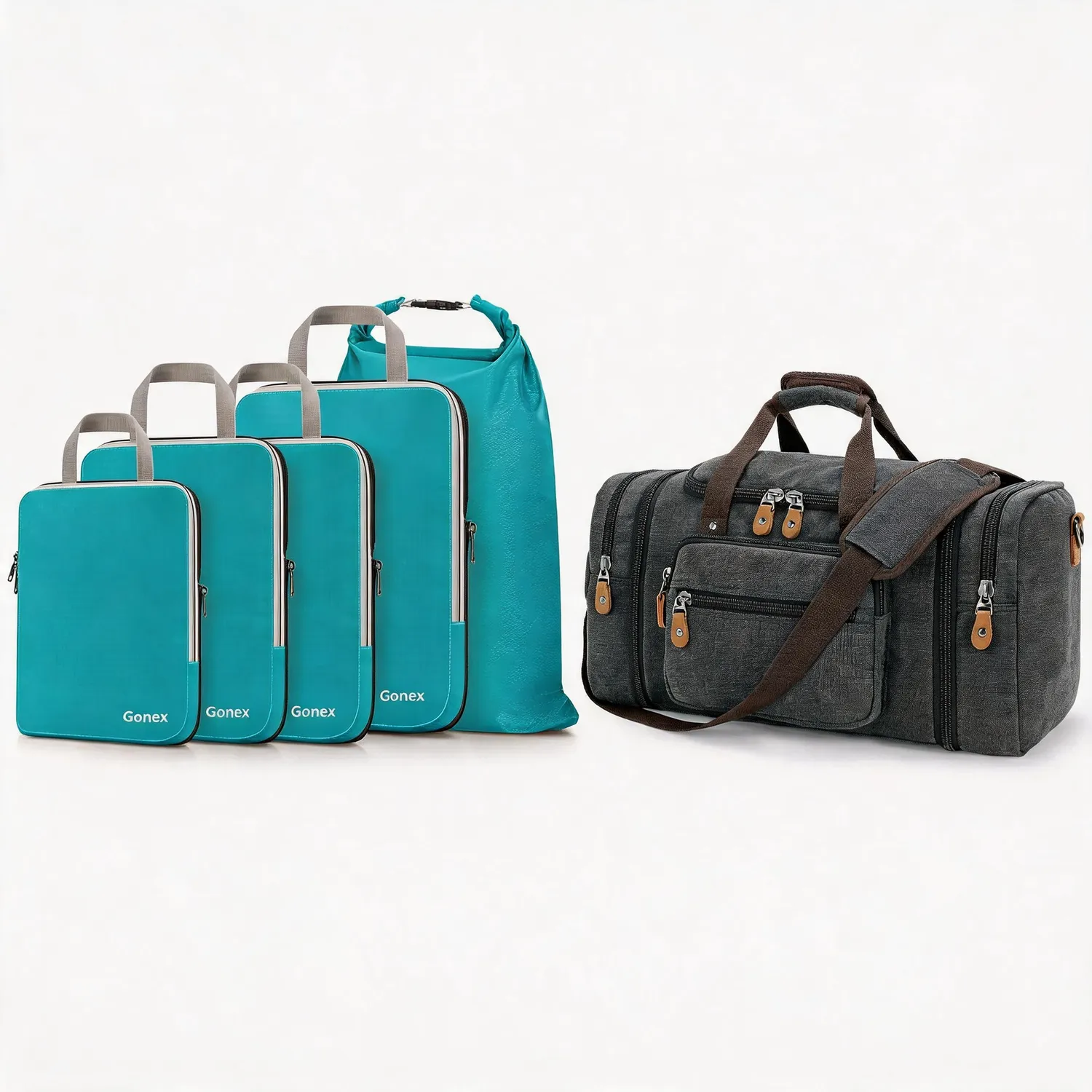 Gonex set borsone 50L canvas + 5 packing cubes