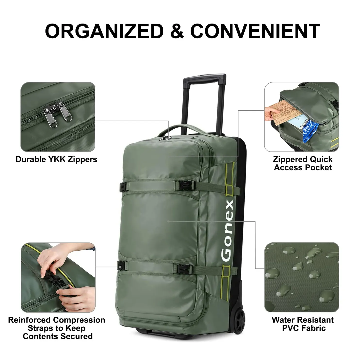 Gonex Rolling Duffle Bags borsone trolley