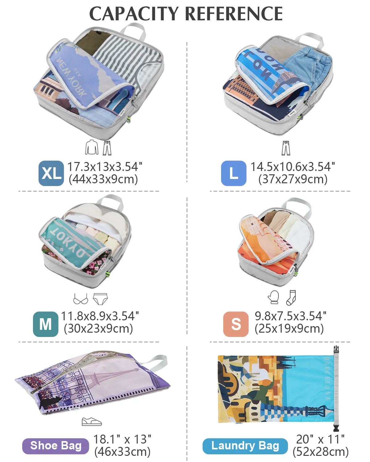Gonex 6-Piece Compression Packing Cubes organizer valigia 6 pezzi compressione