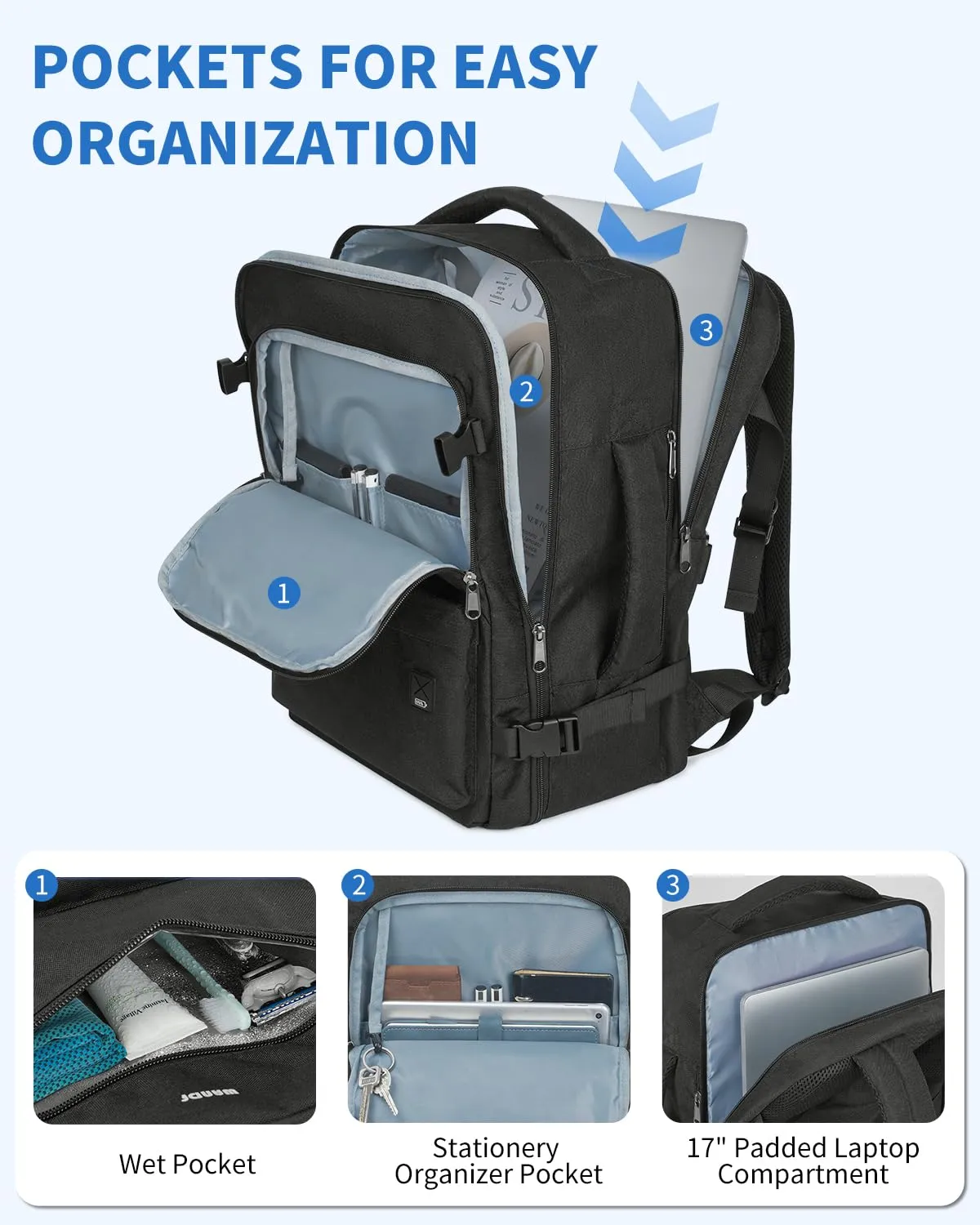 Narwey zaino viaggio porta PC 17" 46x34x20cm