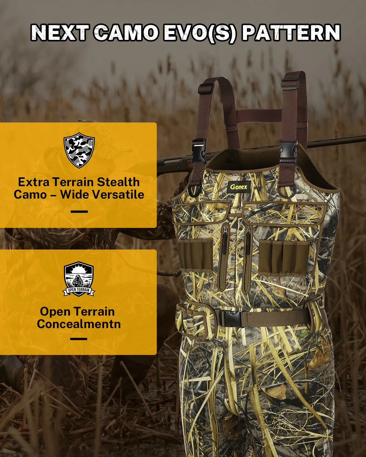Gonex 4.5mm waders caccia neoprene con stivali