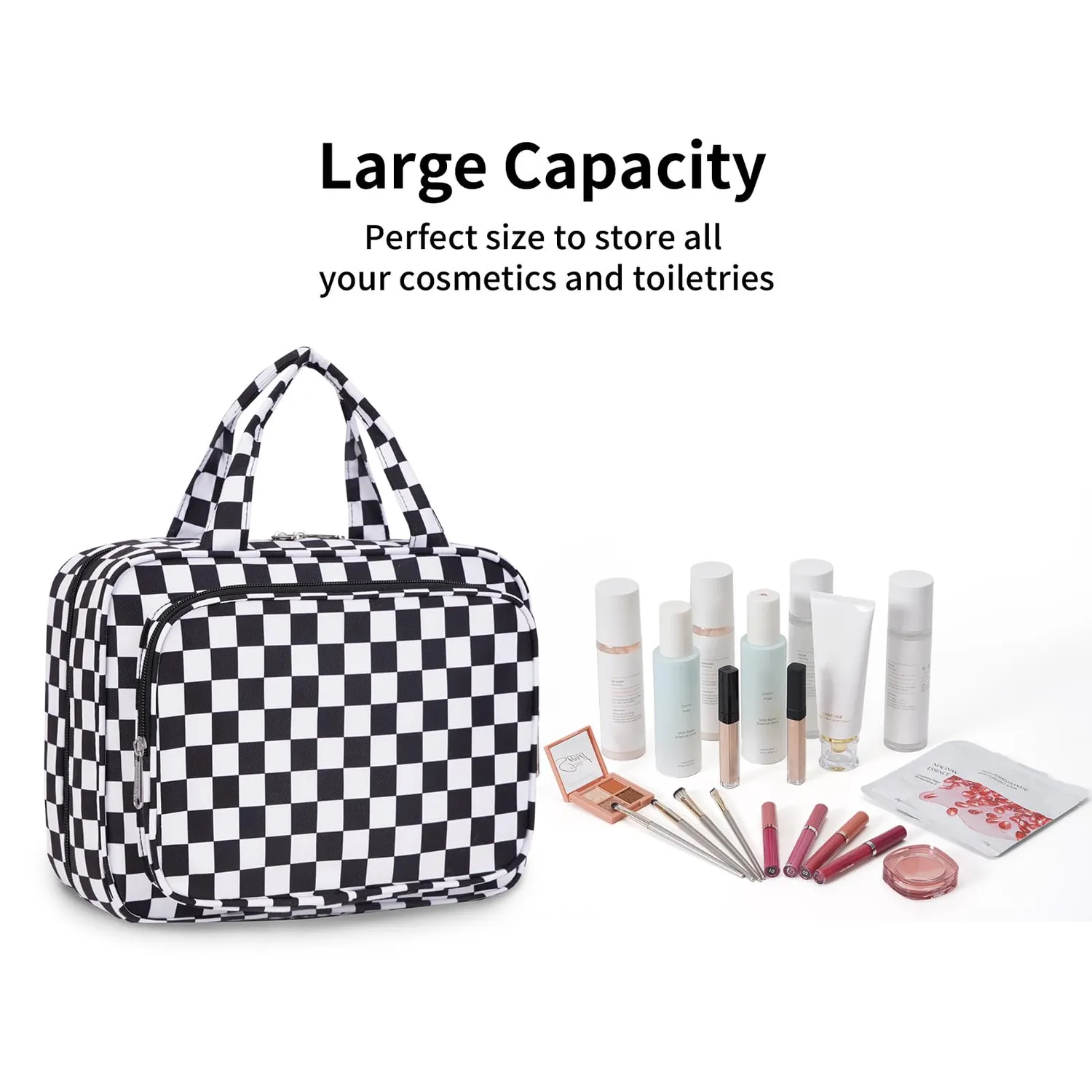 Narwey Beauty Case da Viaggio a Quadri con Gancio