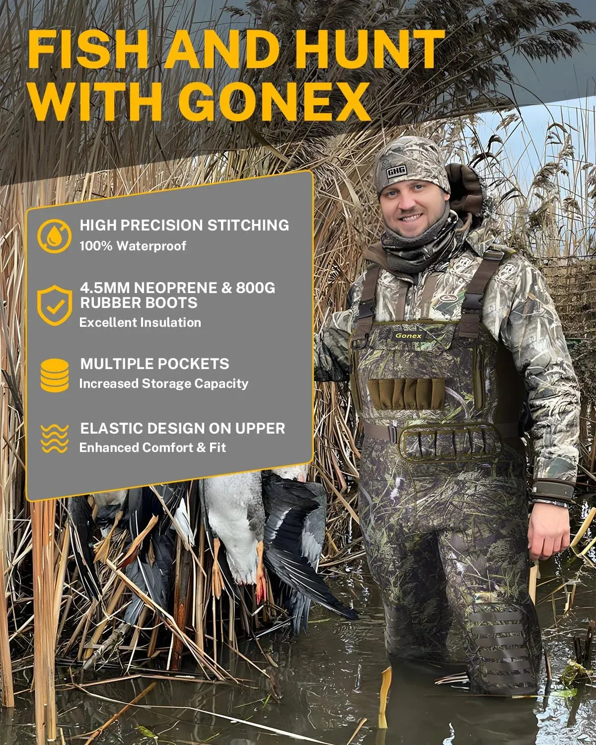 Gonex Waders Pesca Neoprene Mimetici con Stivali