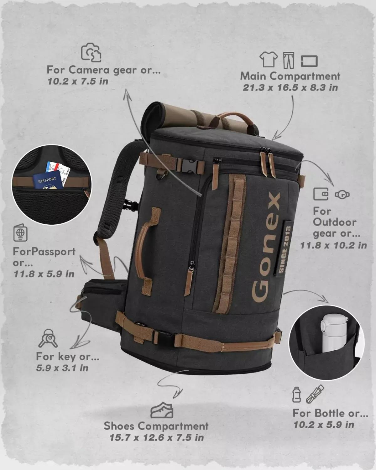 Gonex Canvas Velcro Patch zaino laptop tela