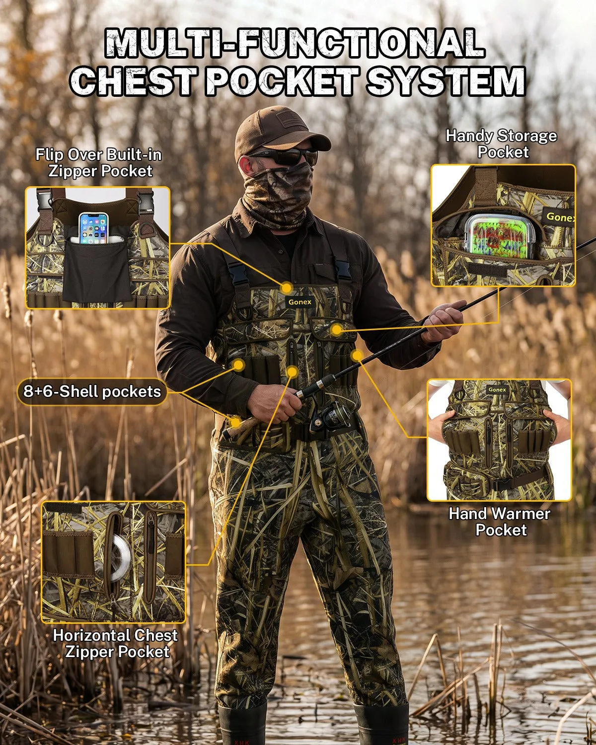 Gonex 4.5mm waders caccia neoprene con stivali