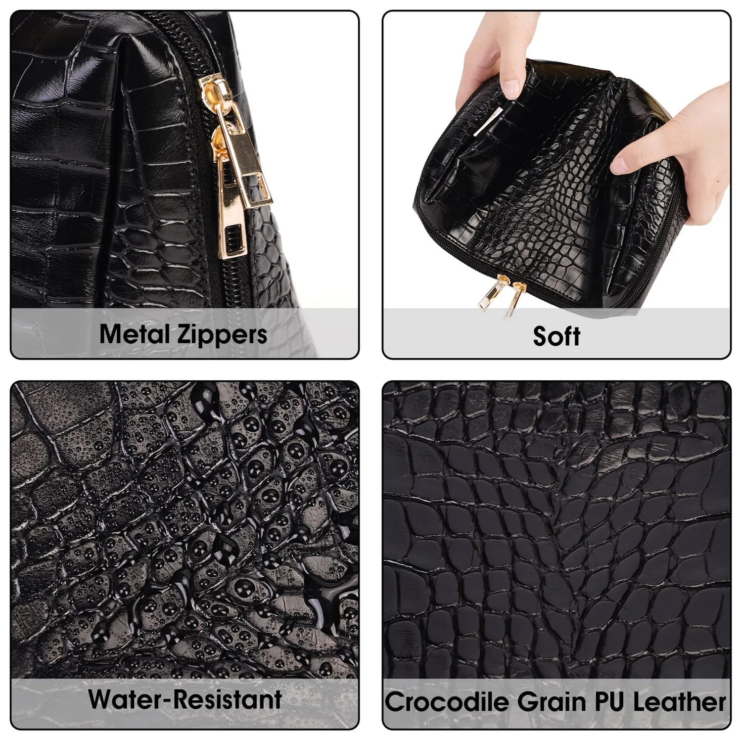 Narwey Crocodile Grain pochette trucco ecopelle doppia zip