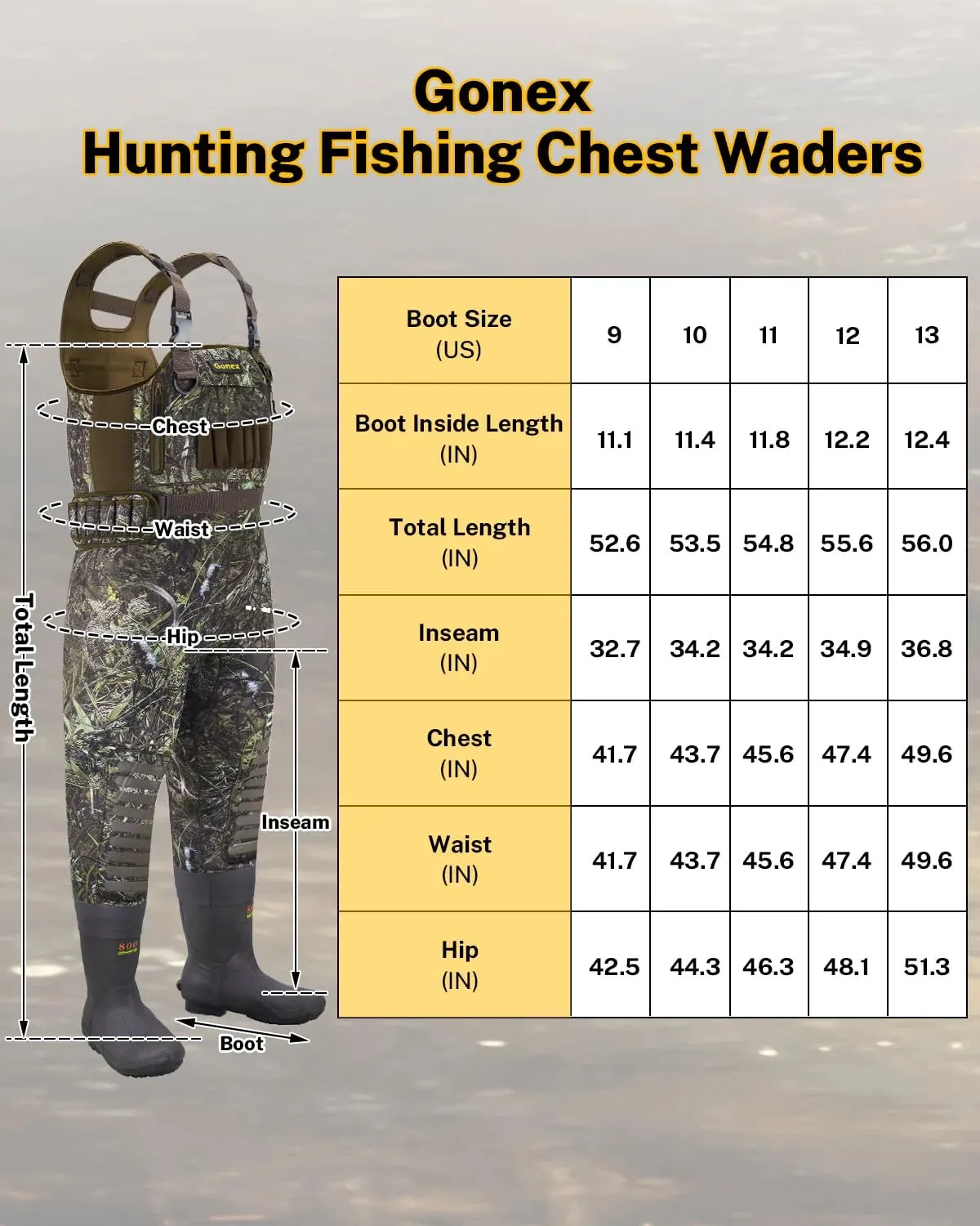 Gonex Waders Pesca Neoprene Mimetici con Stivali
