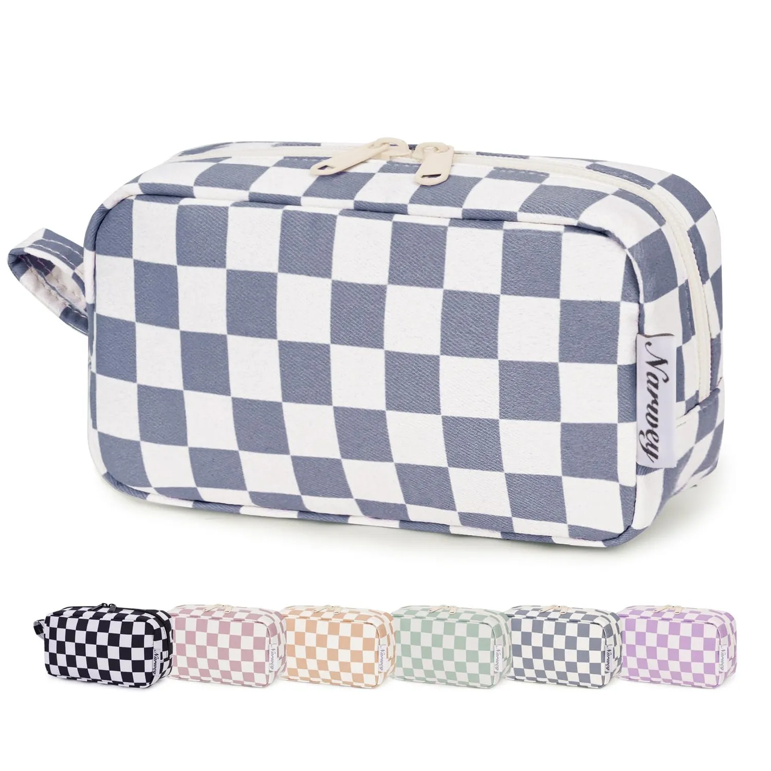 Narwey Mini pochette trucco quadretti 17 cm con tasche
