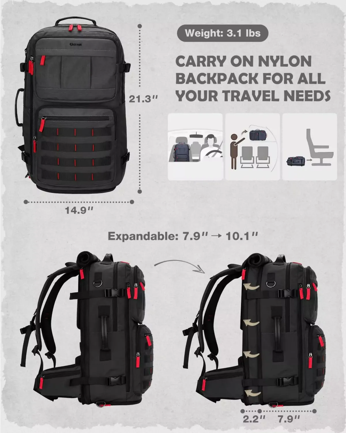 Gonex Zaino da Viaggio 45L Espandibile