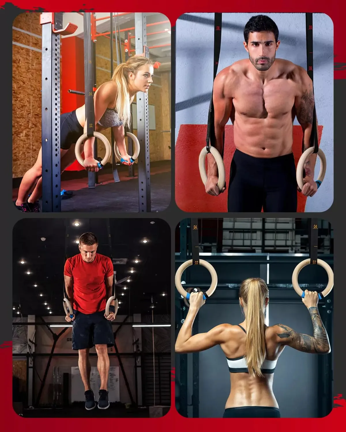 Gonex Anelli Ginnastica Legno Betulla Antiscivolo