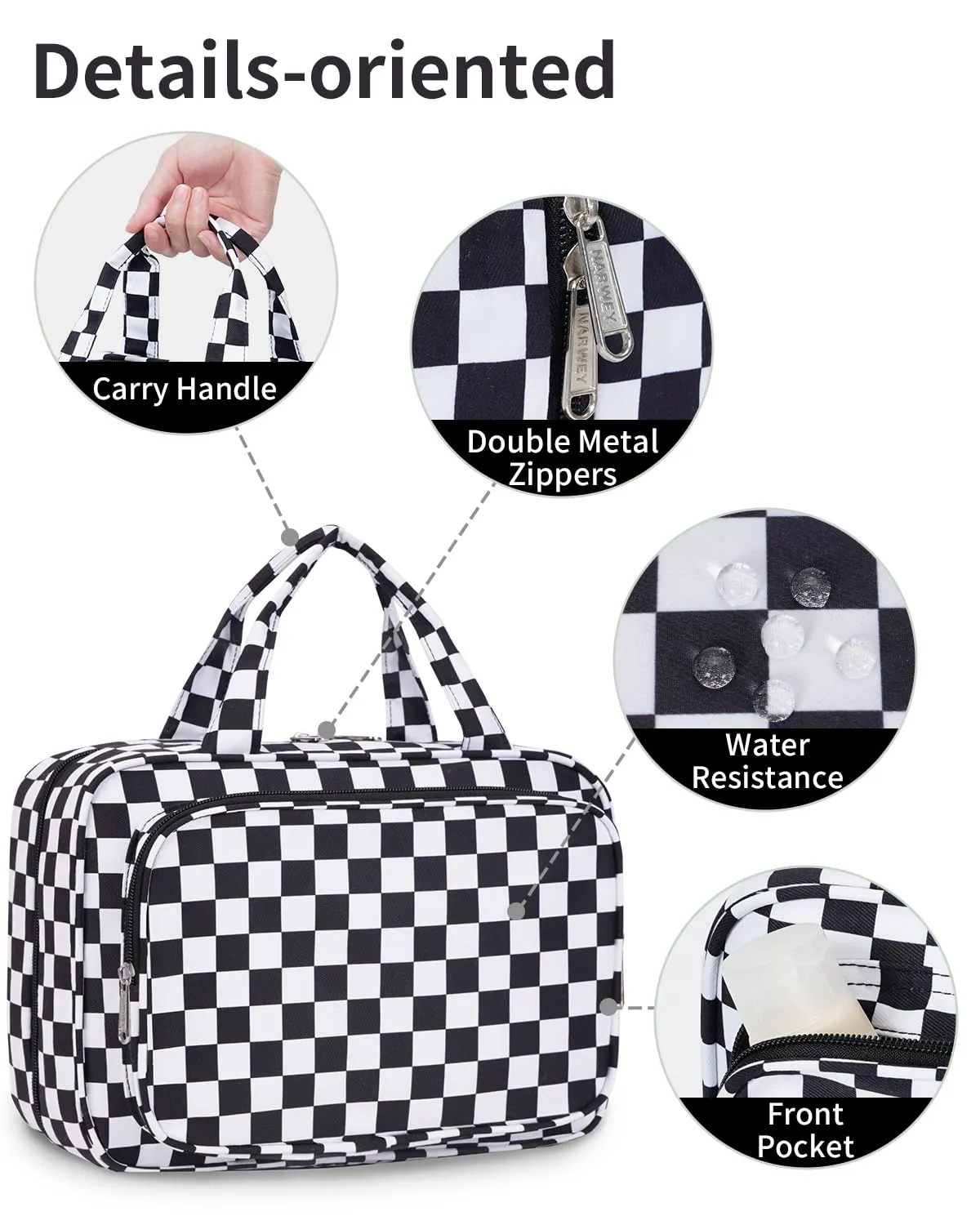 Narwey Beauty Case da Viaggio a Quadri con Gancio