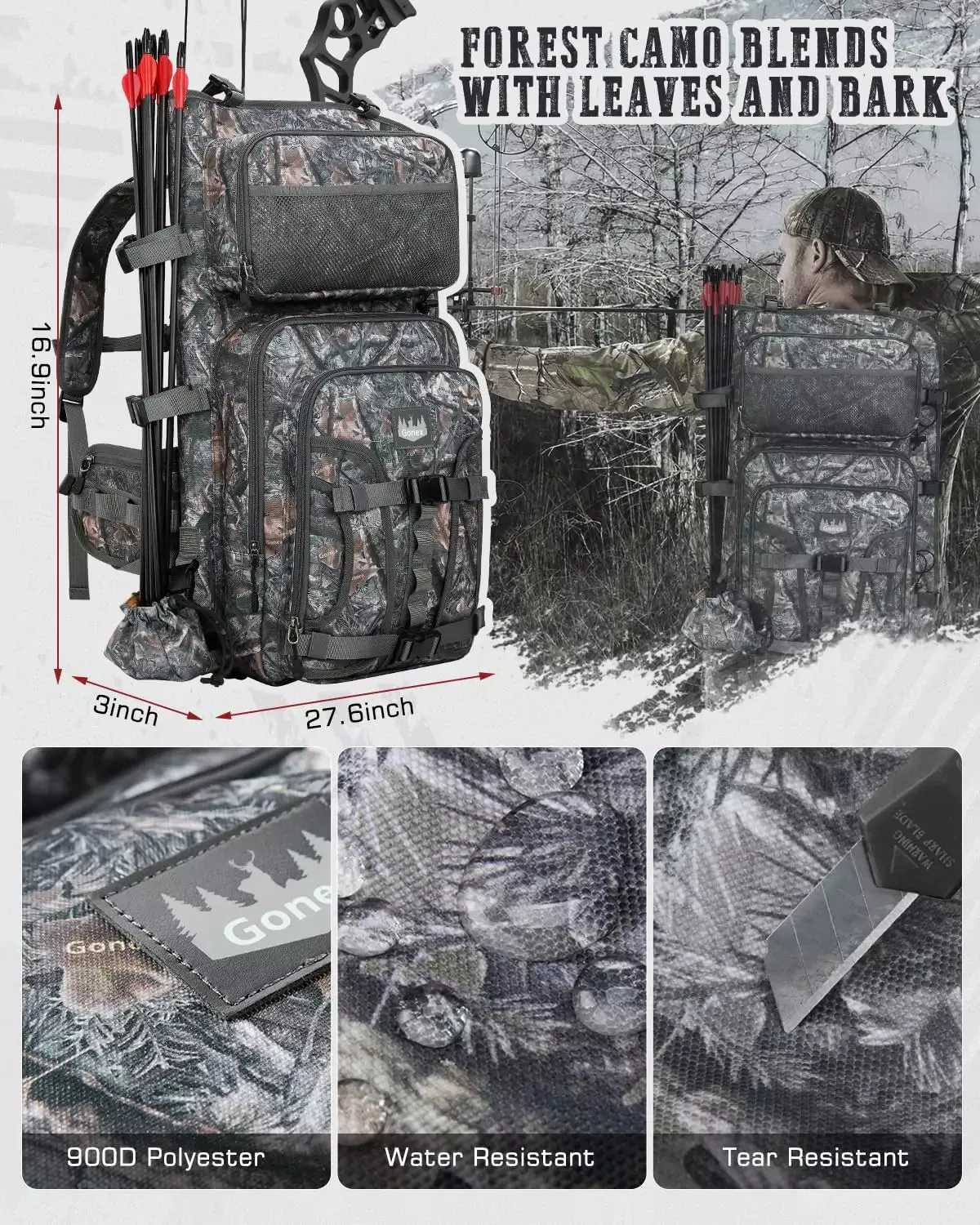 Gonex Zaino Caccia Arco Mimetico con Porta Frecce