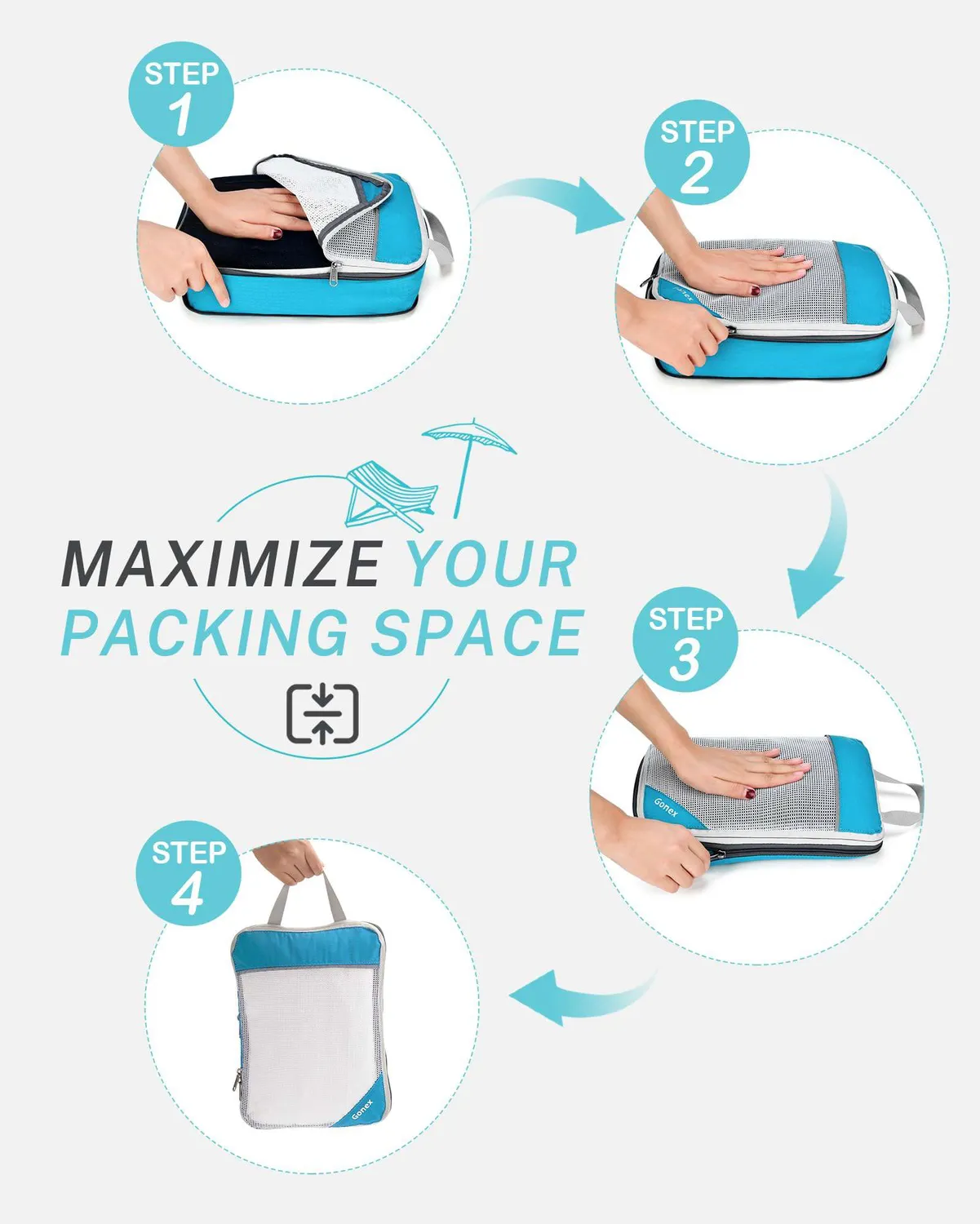 Gonex Compression Packing Cubes cubi valigia