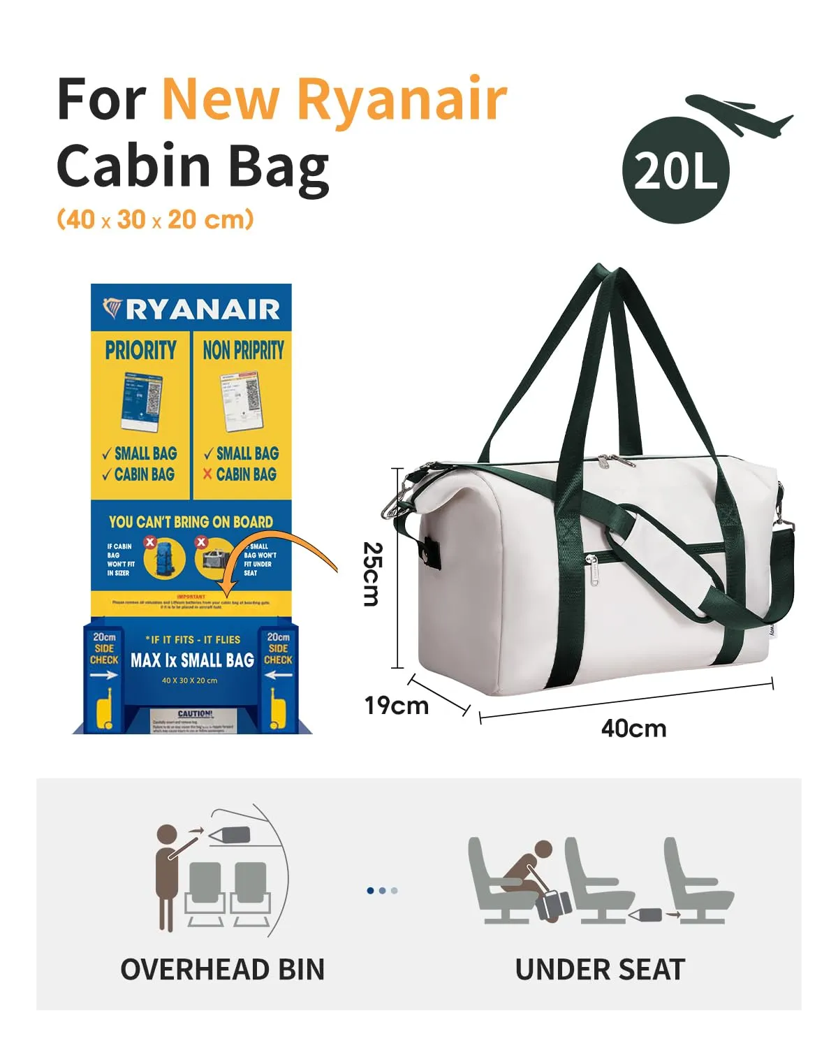 Narwey T3319 borsone cabina 20 L sotto sedile pieghevole