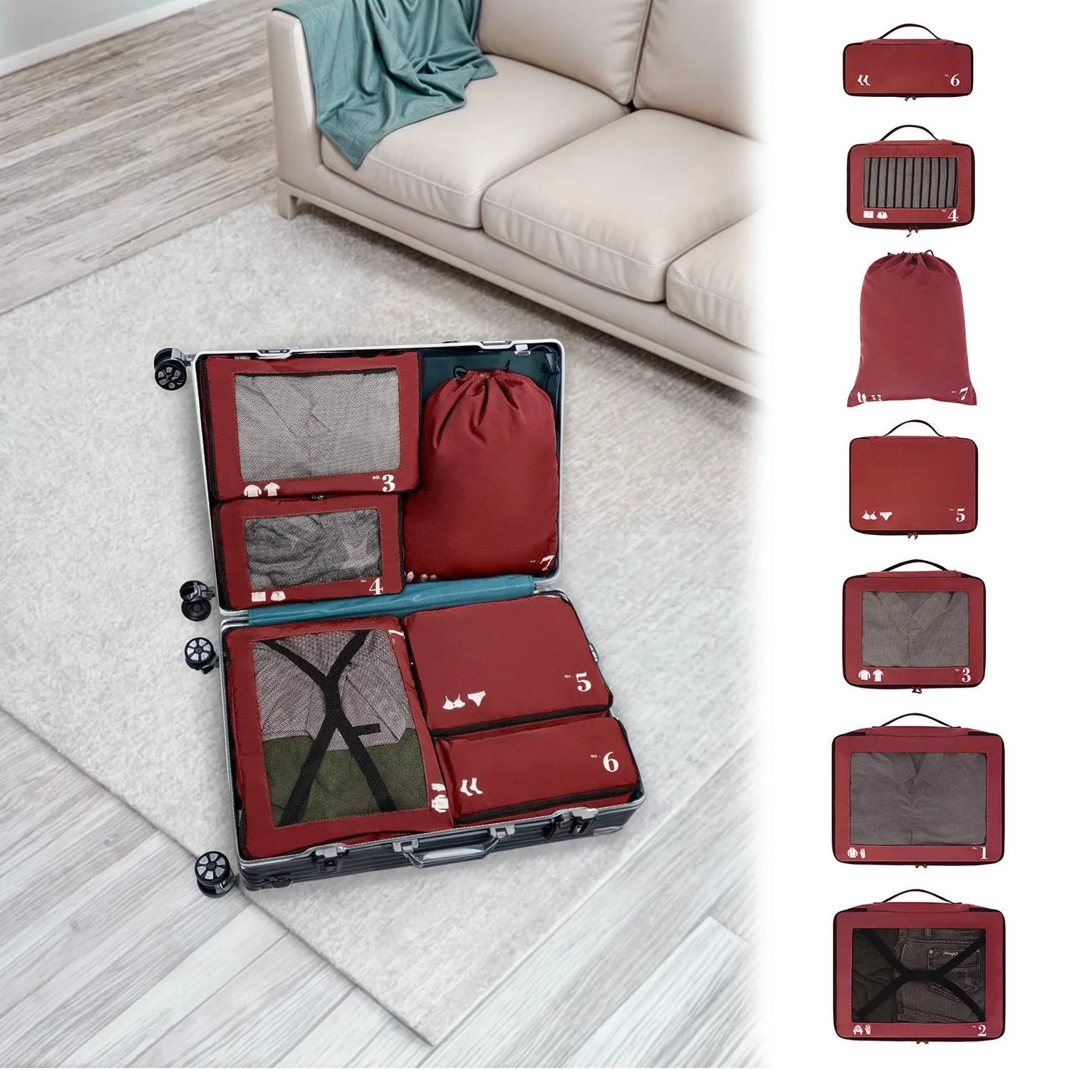 Narwey Number Icon set organizer valigia 7 pezzi rete