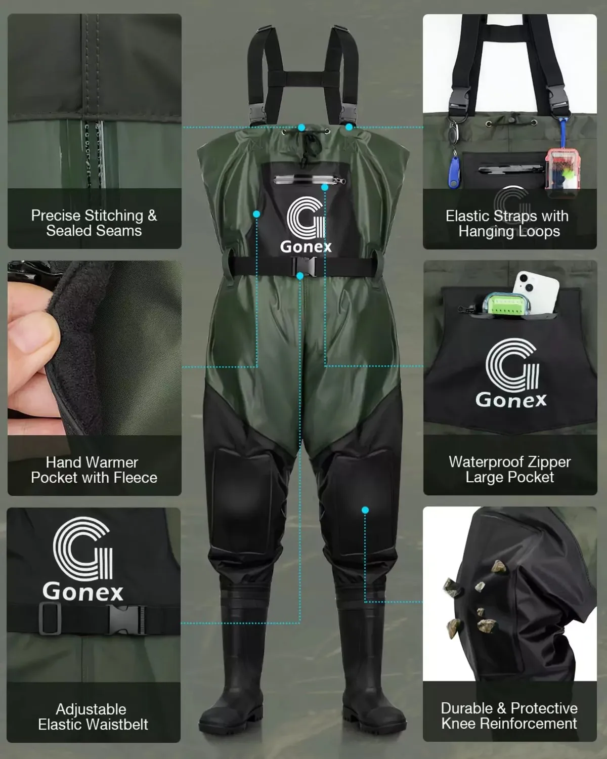Gonex Stivali Waders PVC da Pesca con Gancio
