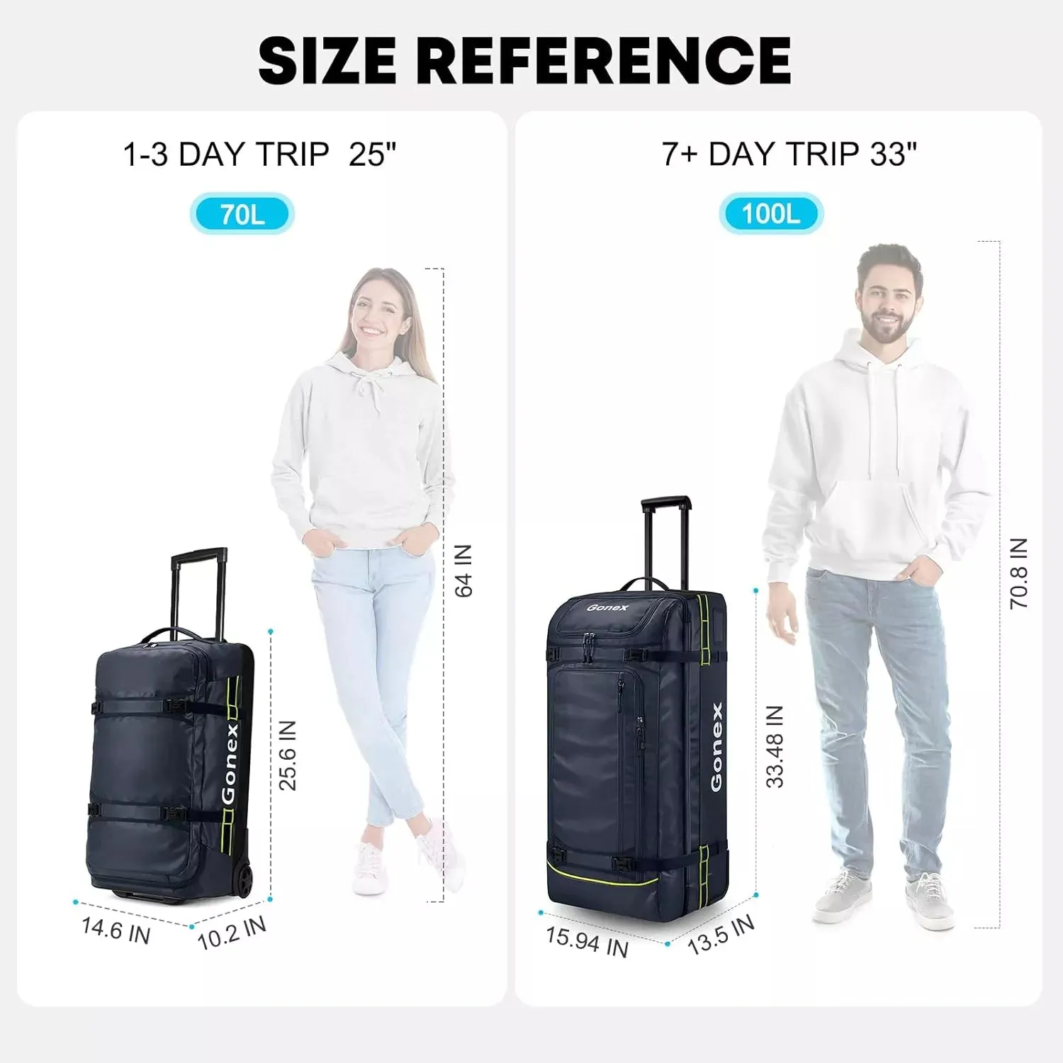 Gonex Rolling Duffle Bags borsone trolley