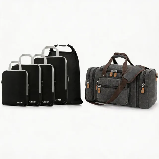 Gonex set borsone 50L canvas + 5 packing cubes