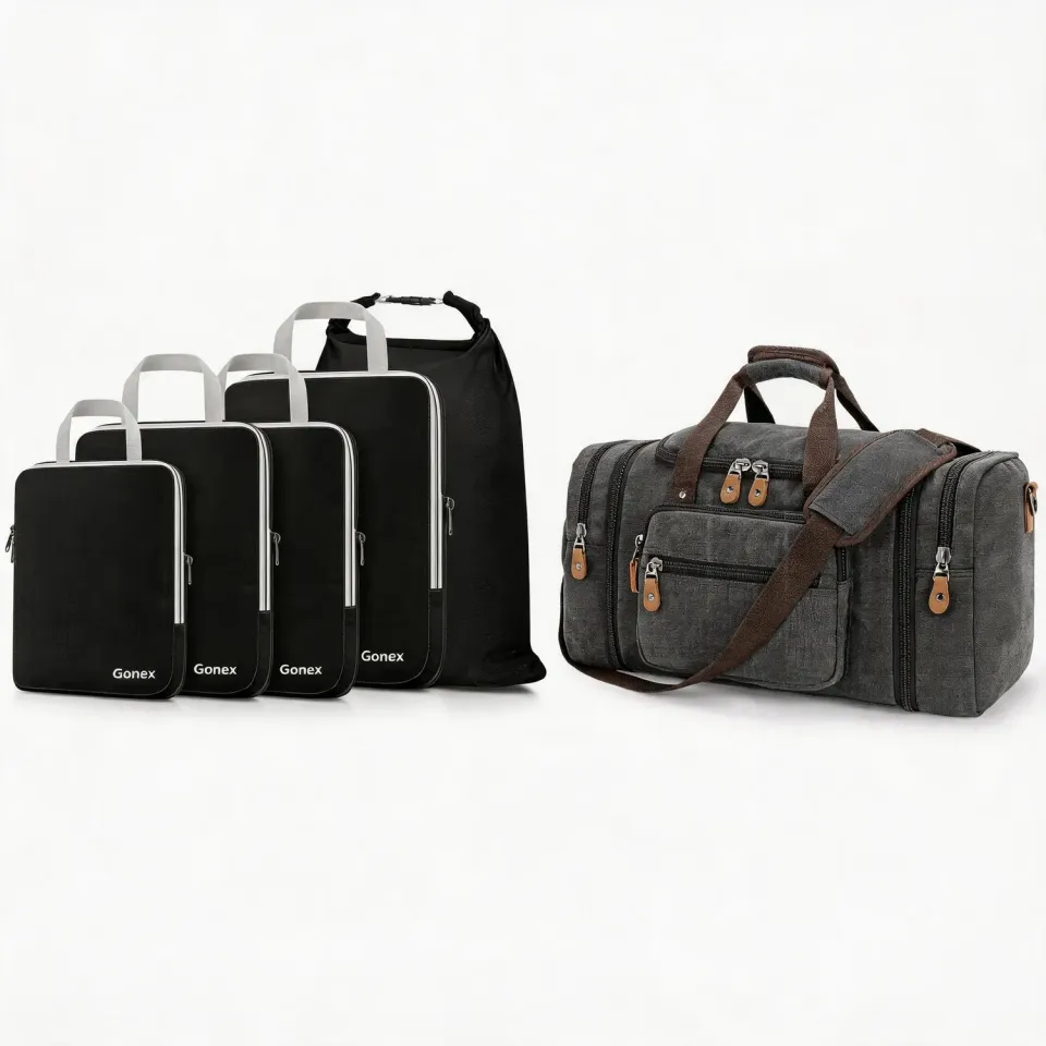 Gonex set borsone 50L canvas + 5 packing cubes