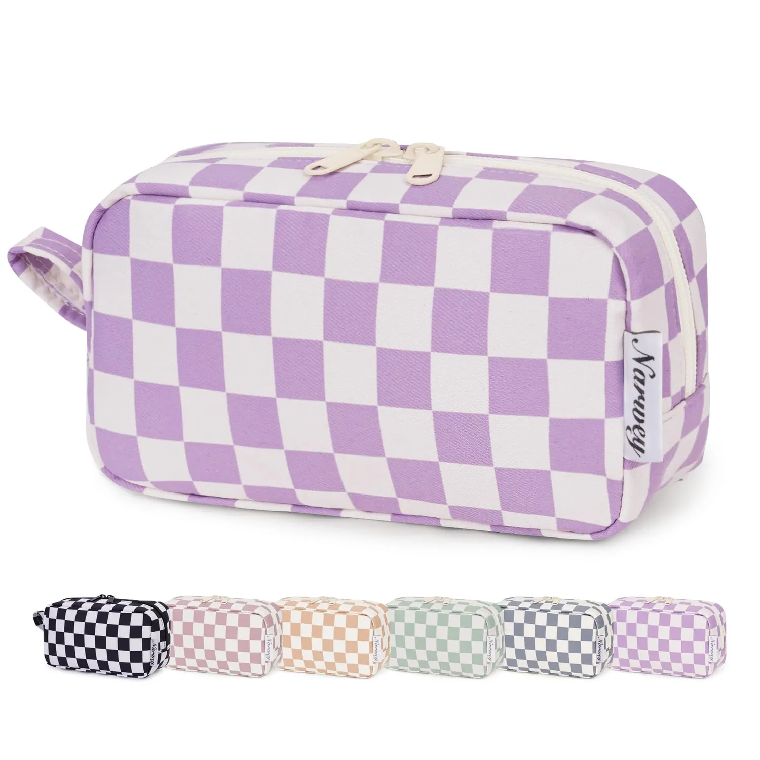 Narwey Mini pochette trucco quadretti 17 cm con tasche