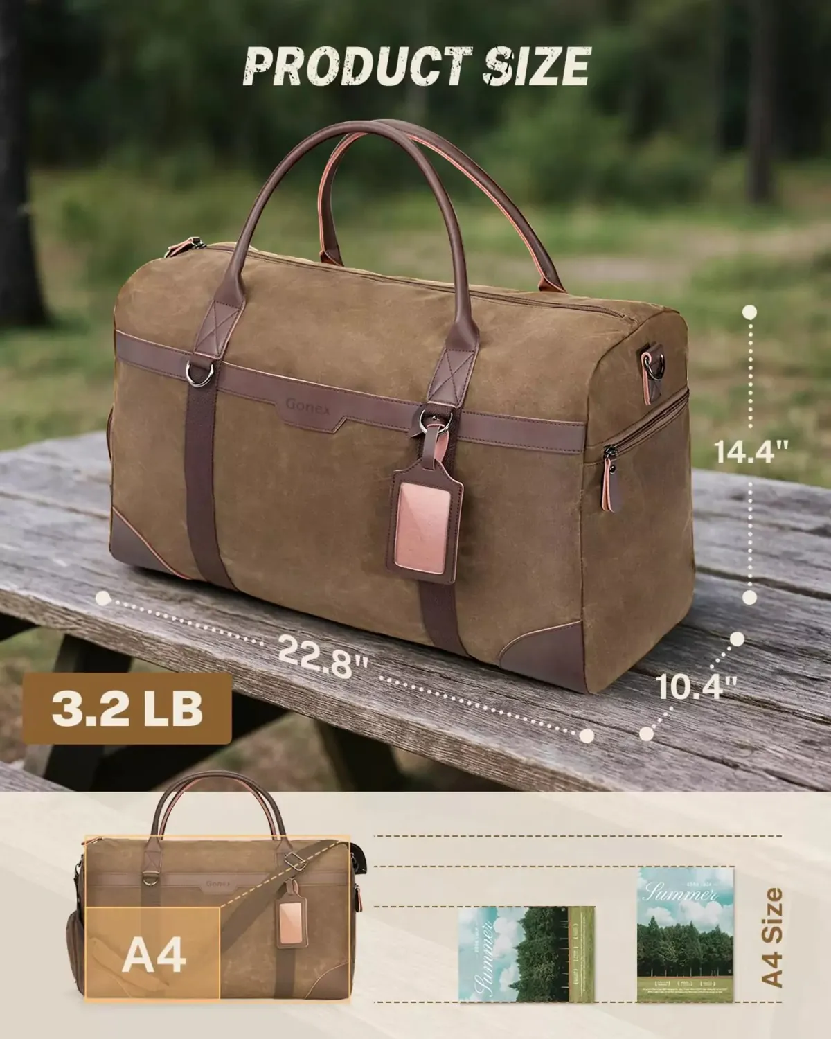 Gonex Waxed Canvas 55L borsone tasca scarpe