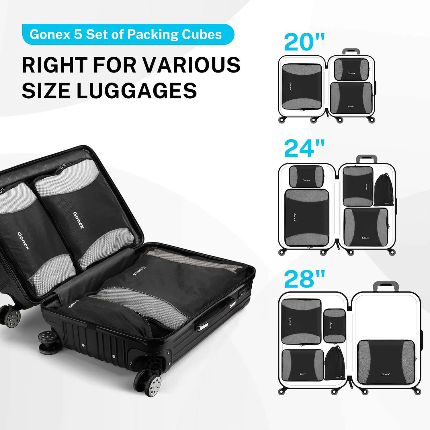 Gonex Luggage Organizers cubi valigia