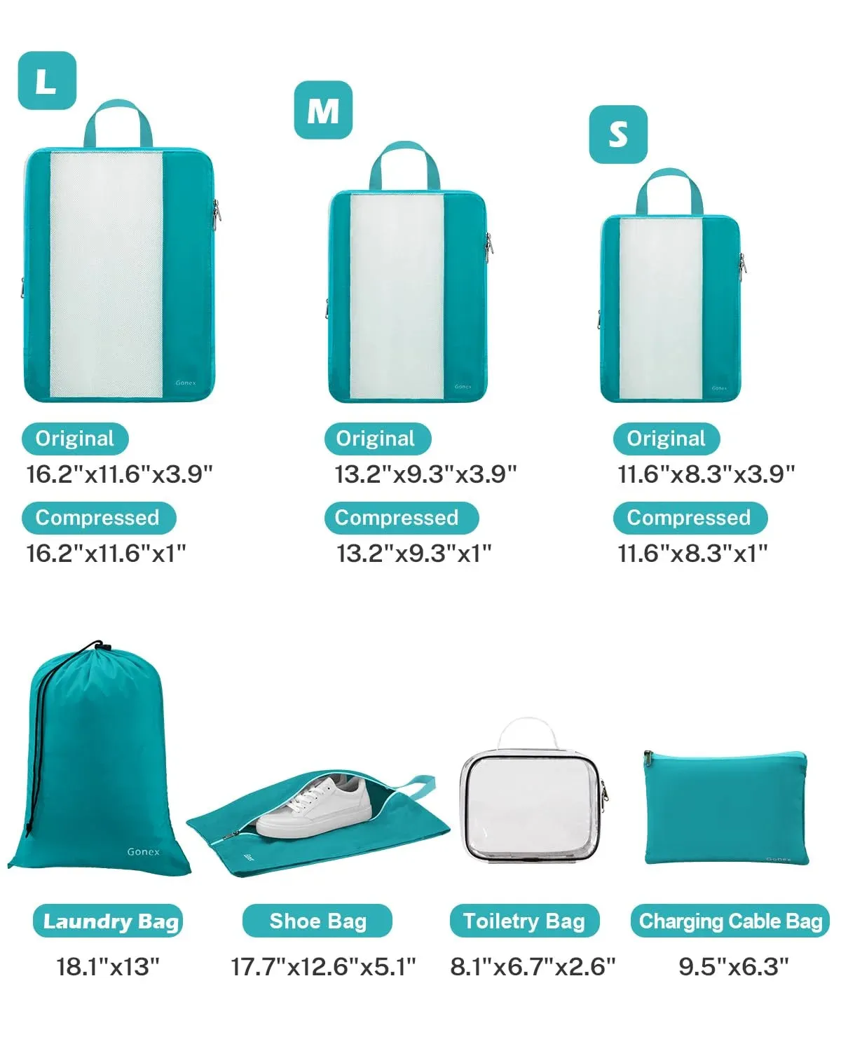 Gonex Compression Packing Cubes Compressione 8 Pezzi