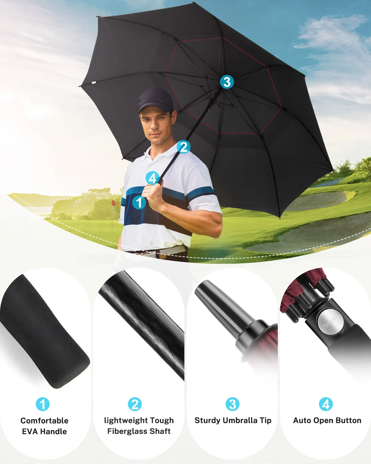 Gonex Windproof Golf Umbrella ombrello golf antivento