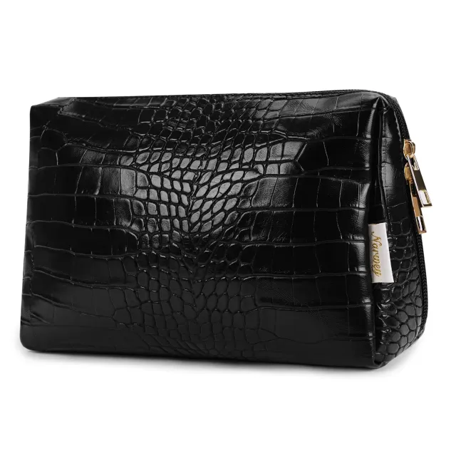 Narwey Crocodile Grain pochette trucco ecopelle doppia zip