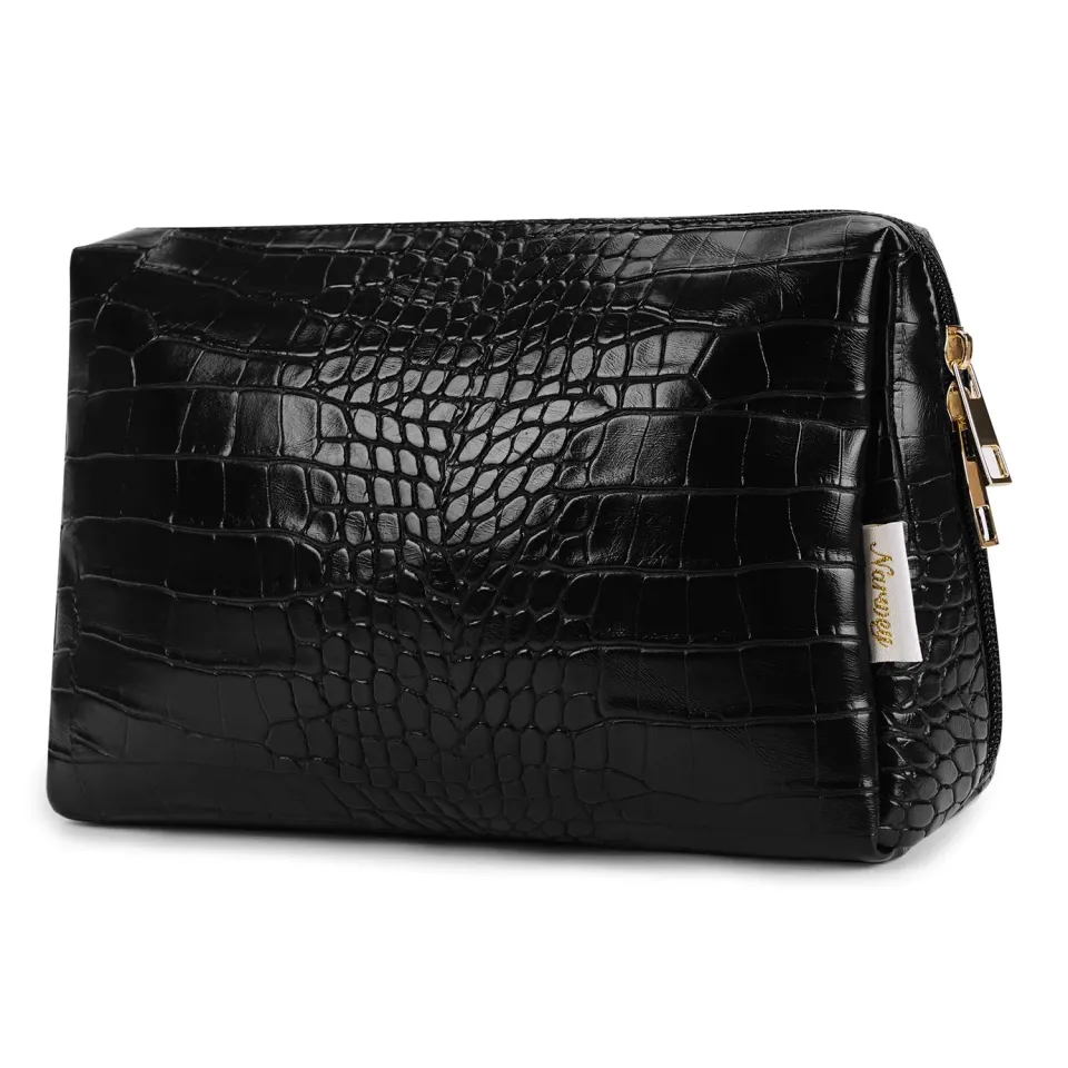 Narwey Crocodile Grain pochette trucco ecopelle doppia zip