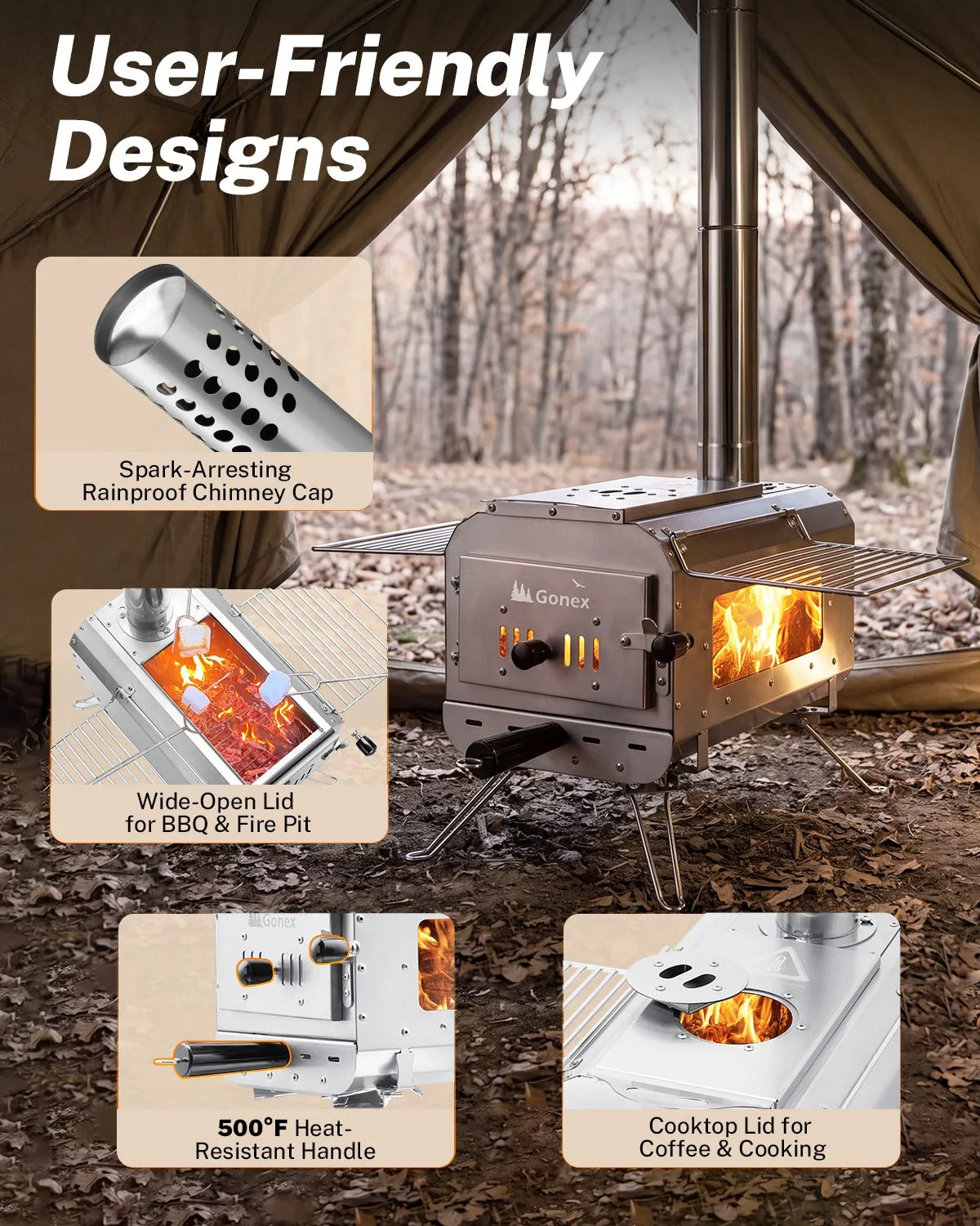 Gonex Portable Wood Burning Hot Tent Stove stufa campeggio portatile