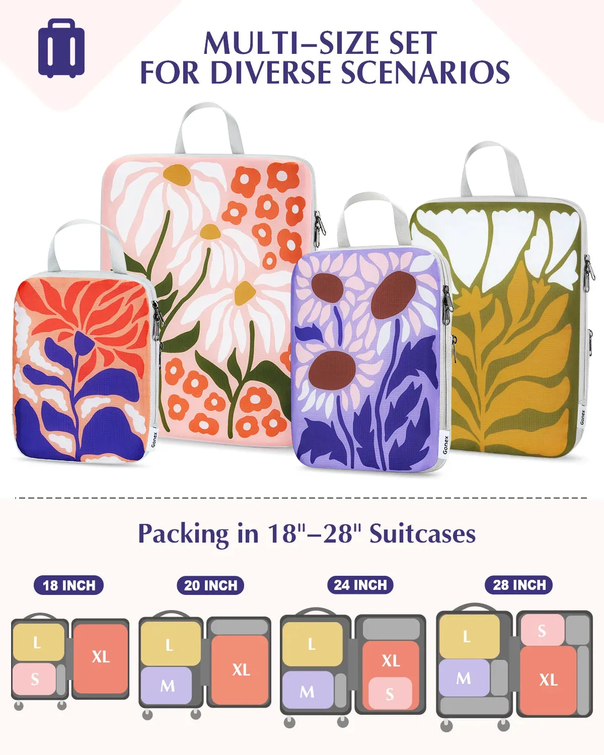 Gonex Organizer Valigia Compressione Floreale