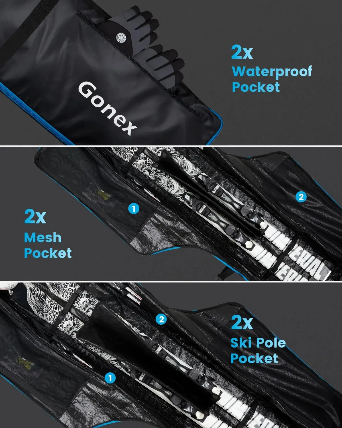 Gonex sacca snowboard con rotelle 190 cm