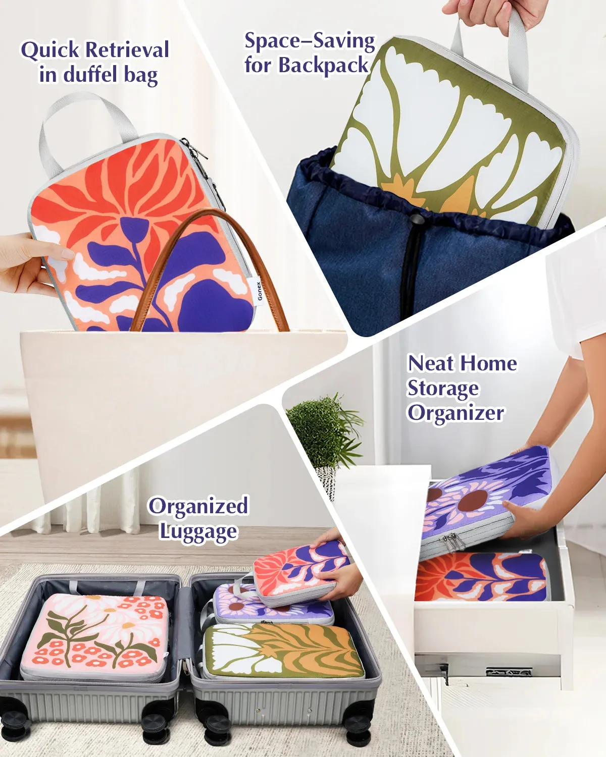 Gonex Organizer Valigia Compressione Floreale