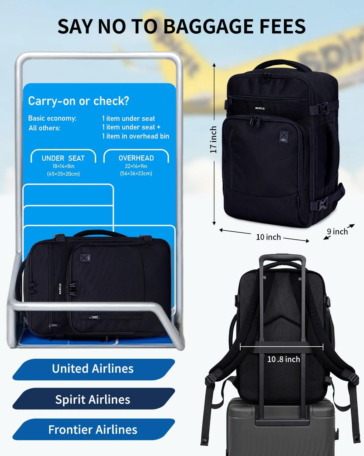 Narwey Zaino Cabina Laptop 15,6 Pollici 25L 16 Tasche