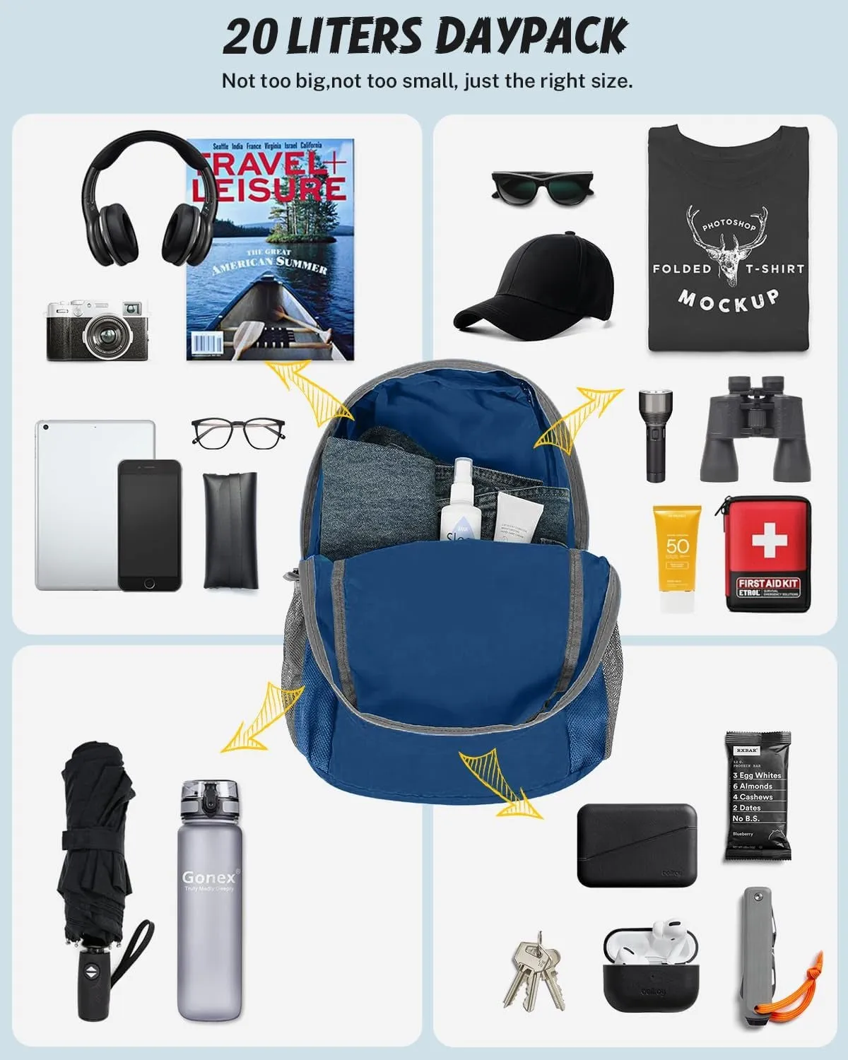 Gonex Zaino Pieghevole 20L leggero trekking viaggio