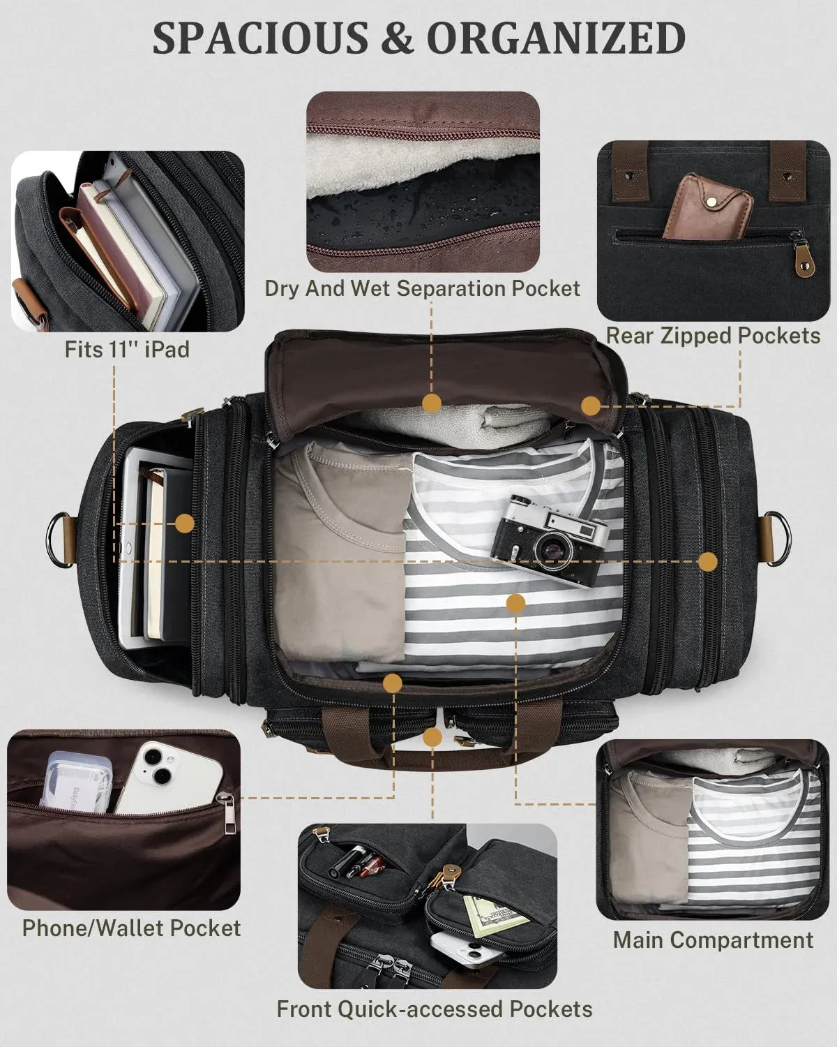 Gonex Canvas 50L borsone viaggio espandibile