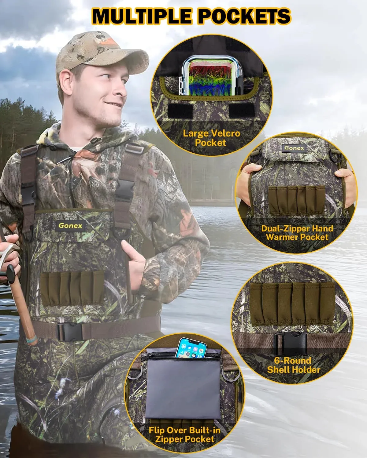 Gonex Waders Pesca Neoprene Mimetici con Stivali